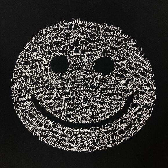 NWOT LAUREN MOSHI Sweatshirt XS Black Graphic White-Embroidery”Happy-face”Long-S - Picture 7 of 11